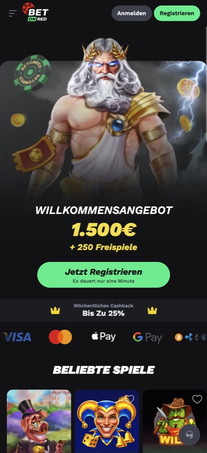 BetOnRed Casino auf dem Handy — Willkommensangebot und Spiel mit einem Tipp